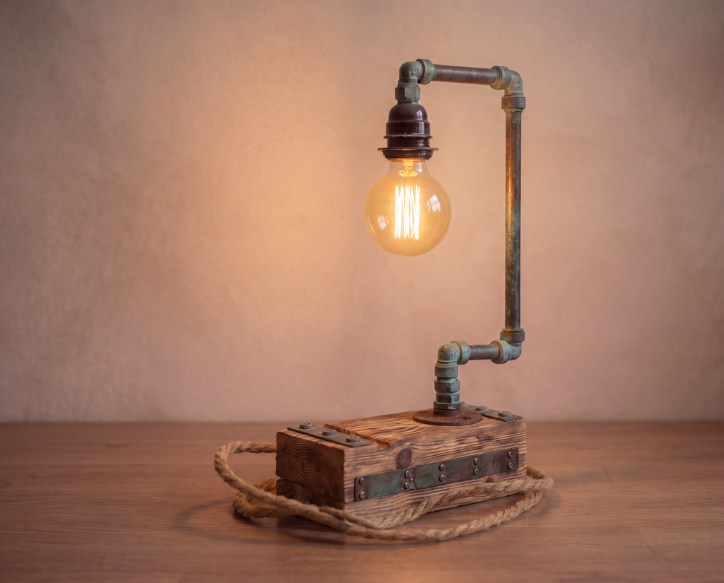 Industrialna lampka z rur – ręcznie wykonana
