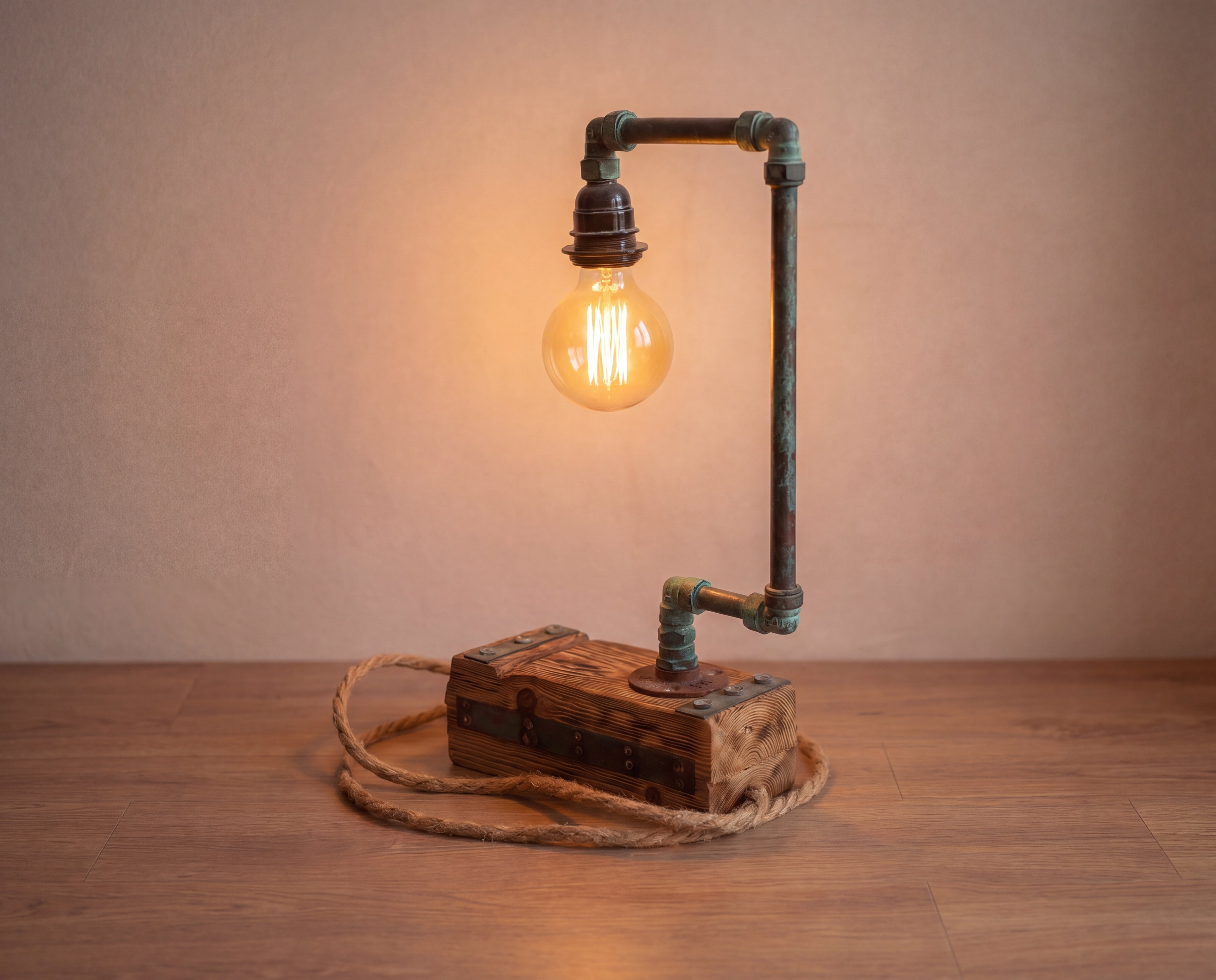 Industrialna lampka z rur – ręcznie wykonana
